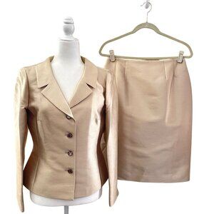 Vintage Rickie Freeman for Teri Jon Silk Wool Skirt Suit Set Women’s 8 Gold Cham